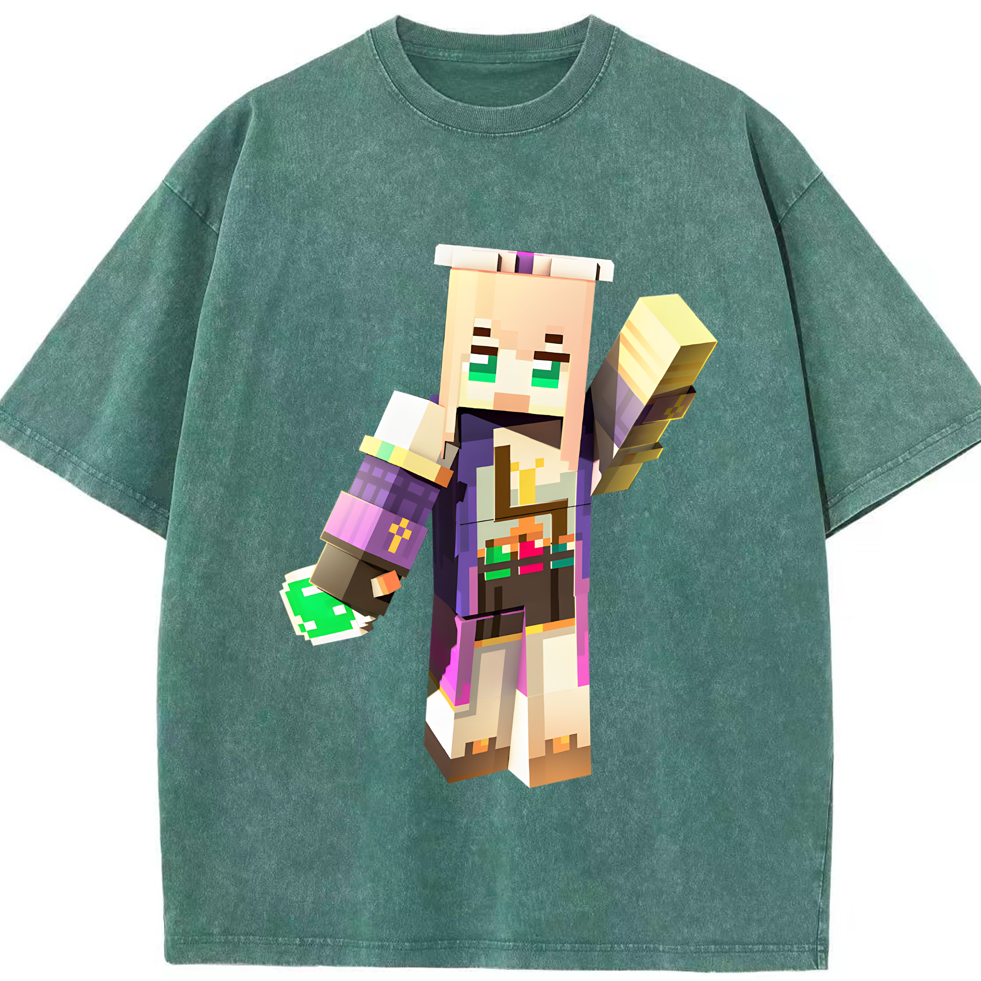 （画像用） マインクラフト ブロックの世界 Minecraft MC Block world 綿100% ヴィンテージ風 半袖Tシャツ（フロントプリント）
